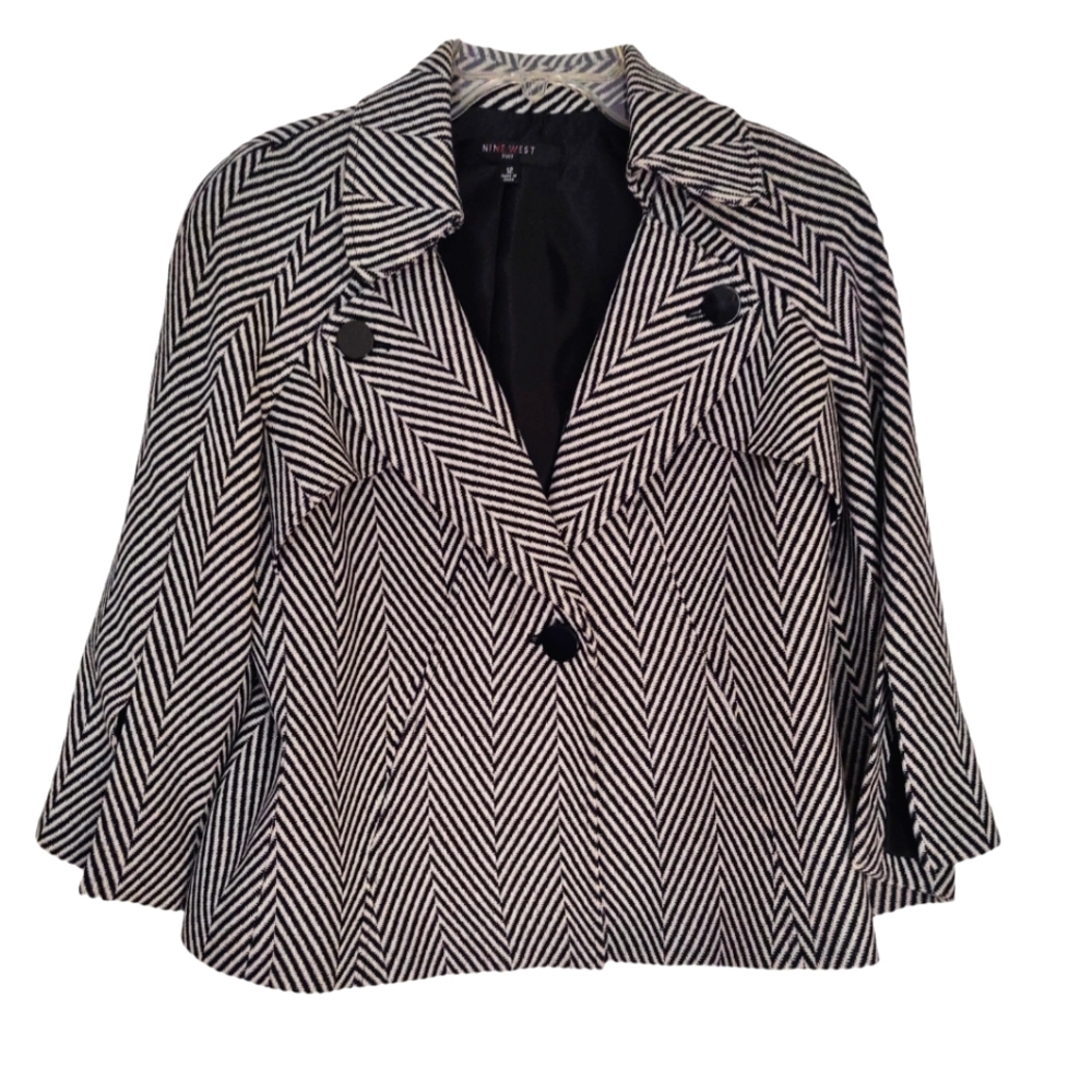 COPY - Nine West Blazer Classic Black & White Swing Bell Split Sleeve Size 12